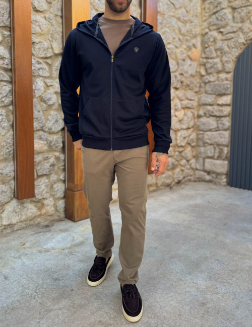 Everbest ανδρική μπλε navy ζακέτα με κουκούλα 261025