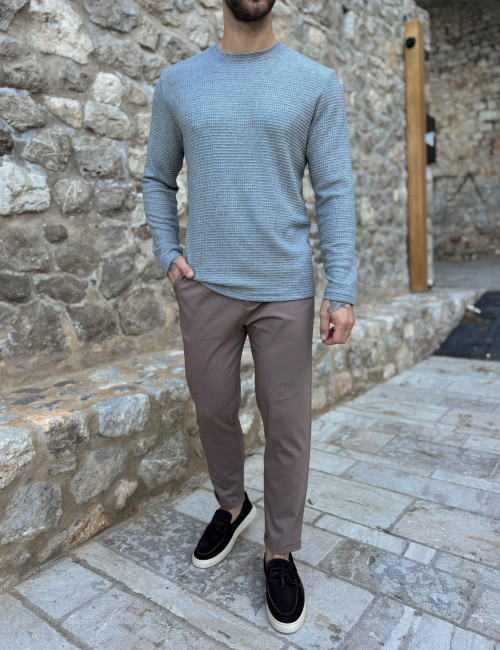 NDC ανδρική γκρι μακρυμάνικη μπλούζα με ανάγλυφο ύφασμα 261124G