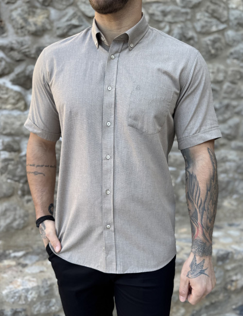 Ανδρικό κοντομάνικο πούρο βαμβακερό πουκάμισο με τσέπη 145P