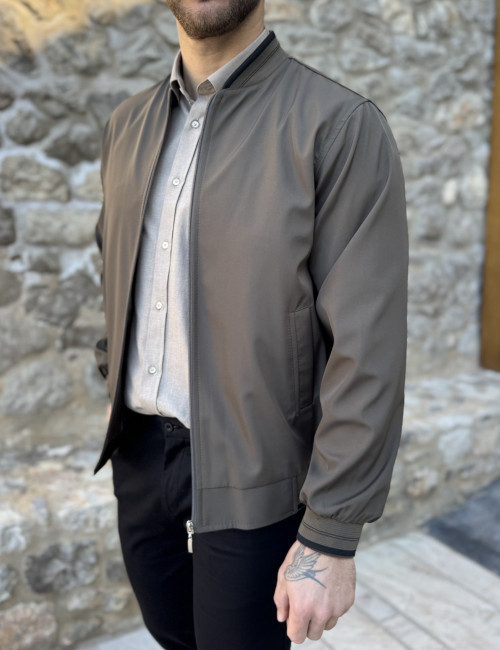 Ανδρικό σκούρο λαδί ελαφρύ Bomber Plus Size D1900S