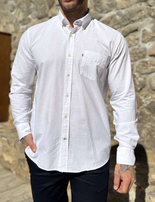 Ανδρικό λευκό βαμβακερό πουκάμισο Oxford 966W