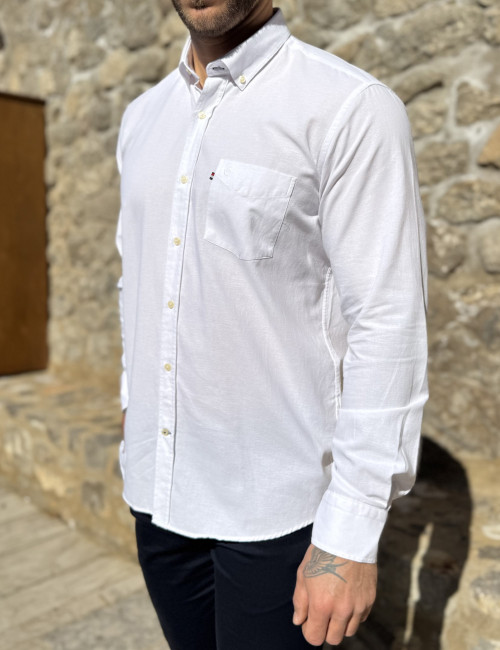 Ανδρικό λευκό βαμβακερό πουκάμισο Oxford 966W