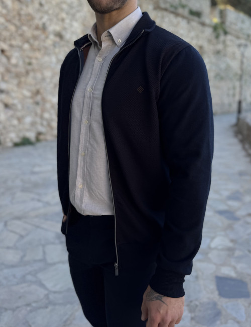 Everbest ανδρική μπλε navy ζακέτα με διπλό ύφασμα Plus Size 261044N