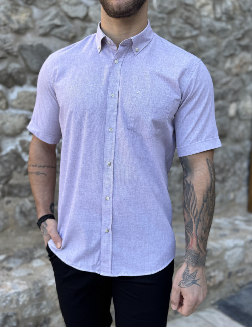 Ανδρικό κοντομάνικο dusty rose βαμβακερό πουκάμισο με τσέπη 145R