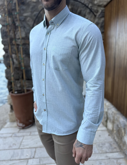 Ανδρικό μέντα βαμβακερό πουκάμισο με τσέπη 480