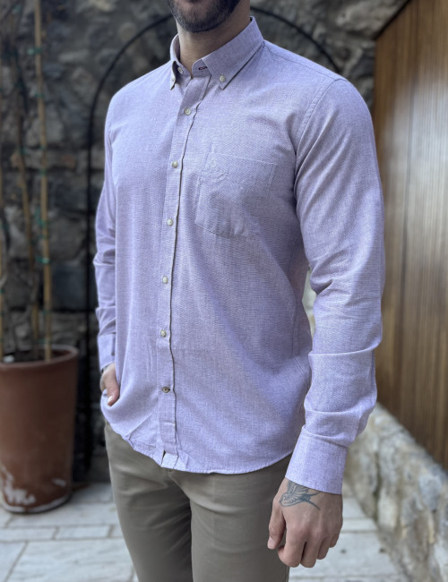 Ανδρικό dusty rose βαμβακερό πουκάμισο με τσέπη 480R