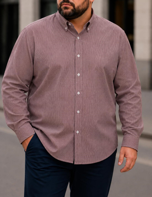 Ανδρικό κόκκινο ριγέ πουκάμισο με γιακά Plus Size CA2527