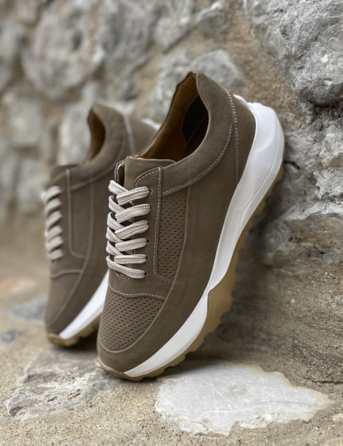 Ανδρικά πούρο δερμάτινα casual Sneakers με λευκή σόλα HG175545