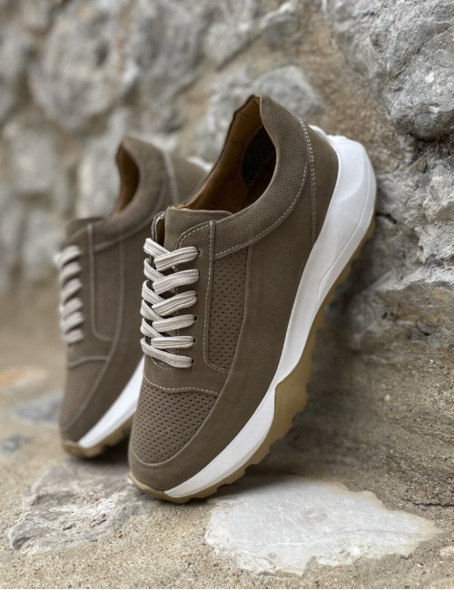 Ανδρικά πούρο δερμάτινα casual Sneakers με λευκή σόλα HG175545