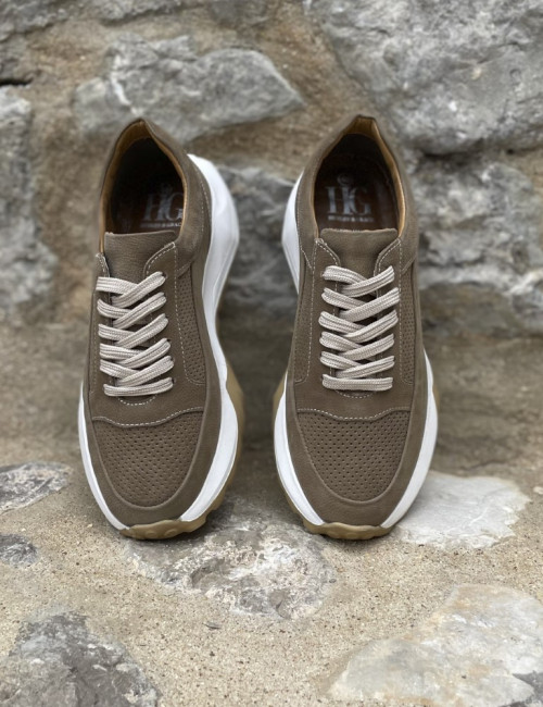 Ανδρικά πούρο δερμάτινα casual Sneakers με λευκή σόλα HG175545