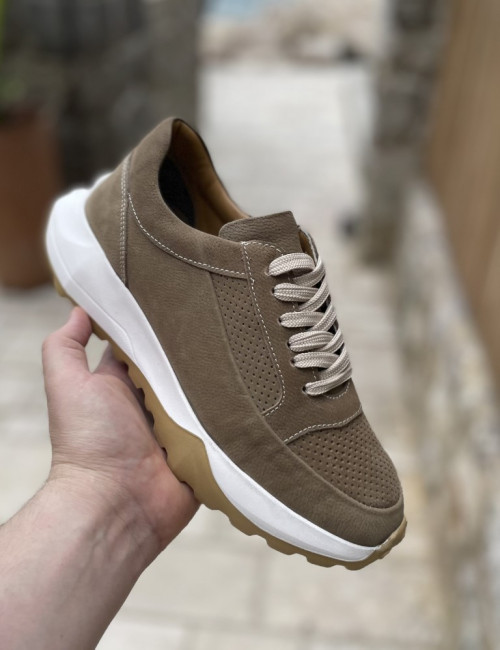 Ανδρικά πούρο δερμάτινα casual Sneakers με λευκή σόλα HG175545