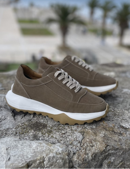 Ανδρικά πούρο δερμάτινα casual Sneakers με λευκή σόλα HG175545