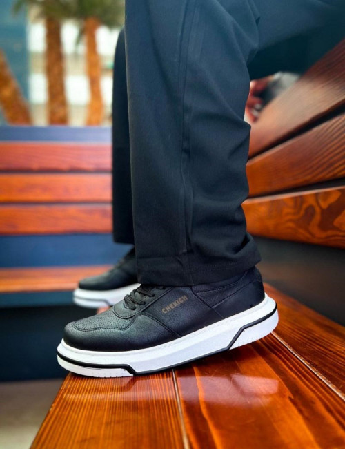 Ανδρικά ασπρόμαυρα Sneakers δερματίνη με διχρωμία στην σόλα CH075N