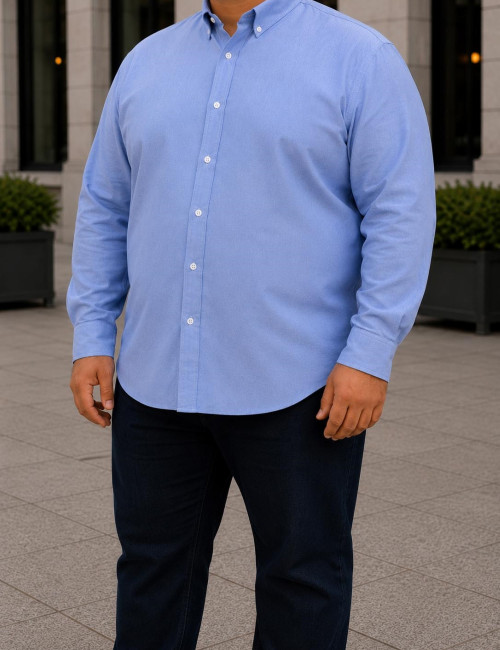 Ανδρικό σιέλ κλασικό πουκάμισο Oxford Plus Size CA2524S