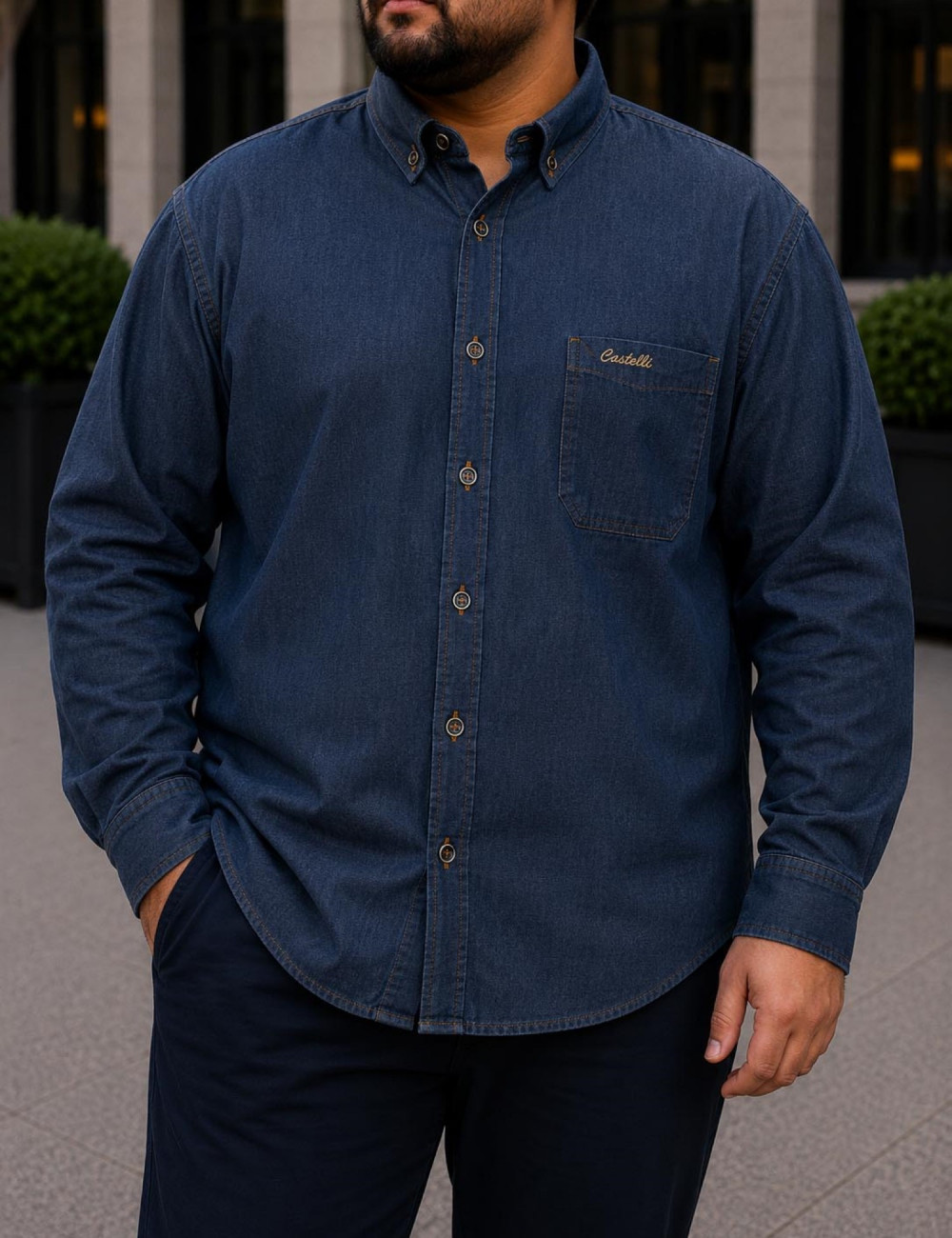 Ανδρικό με denim όψη μακρυμάνικο πουκάμισο.