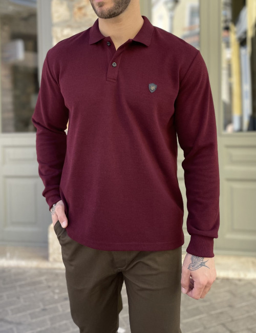 Everbest Ανδρική μπορντό Polo μακρυμάνικη μπλούζα Plus size 261032