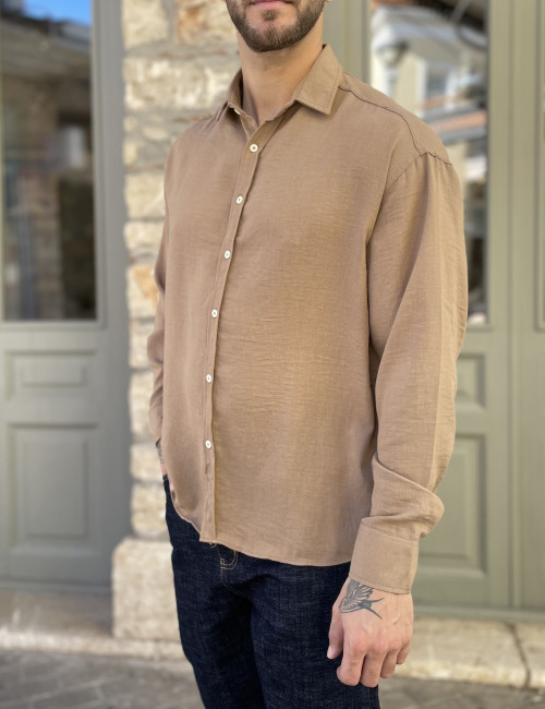 Ανδρικό πούρο γκοφρέ Overshirt με γιακά RMZ579B