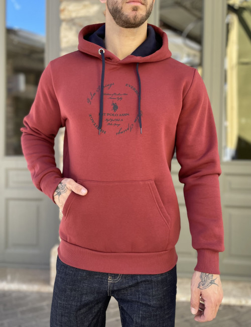 Everbest ανδρικό κόκκινο φούτερ με τύπωμα και κουκούλα 261009R