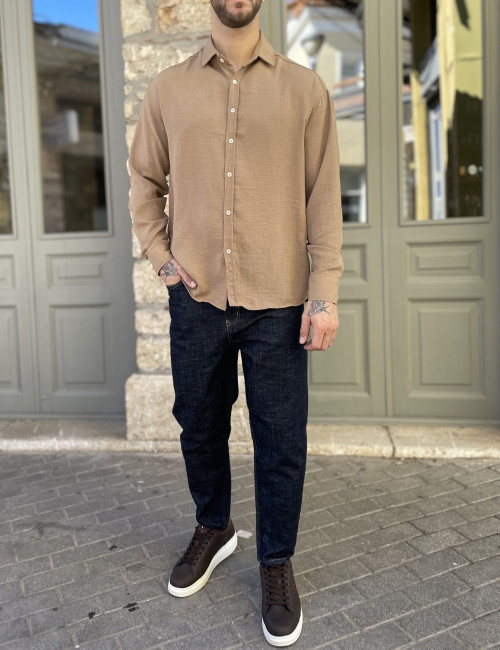 Ανδρικό πούρο γκοφρέ Overshirt με γιακά RMZ579B