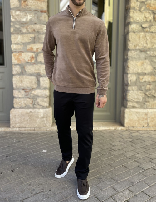 Ανδρικό πούρο πουλόβερ μονόχρωμο με γιακά και φερμουάρ 4477