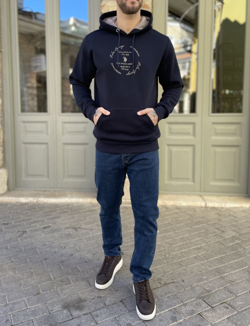 Everbest ανδρικό μπλε φούτερ με τύπωμα και κουκούλα 261009B