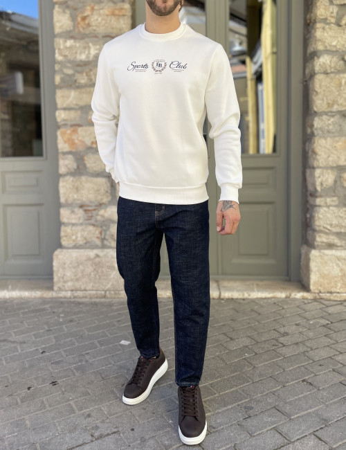 Everbest ανδρικό Plus Size λευκό φούτερ με τύπωμα 2610020