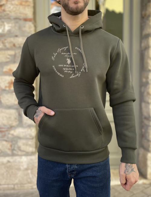 Everbest ανδρικό χακί φούτερ με τύπωμα και κουκούλα 261009