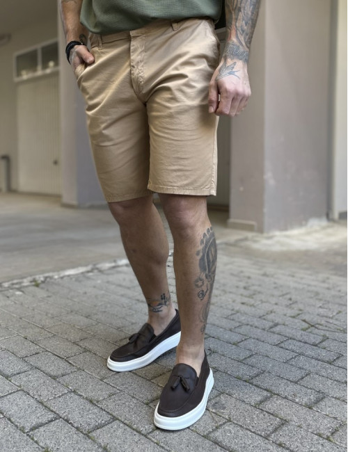Ανδρική κάμελ υφασμάτινη Chinos βερμούδα 2422K