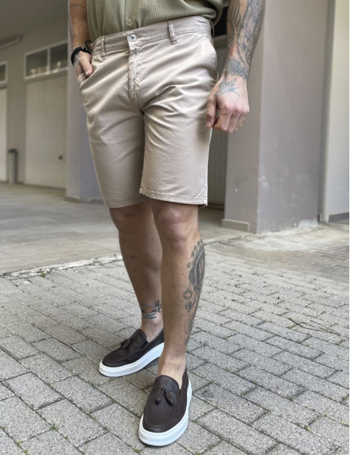 Ανδρική μπεζ υφασμάτινη Chinos βερμούδα 2422