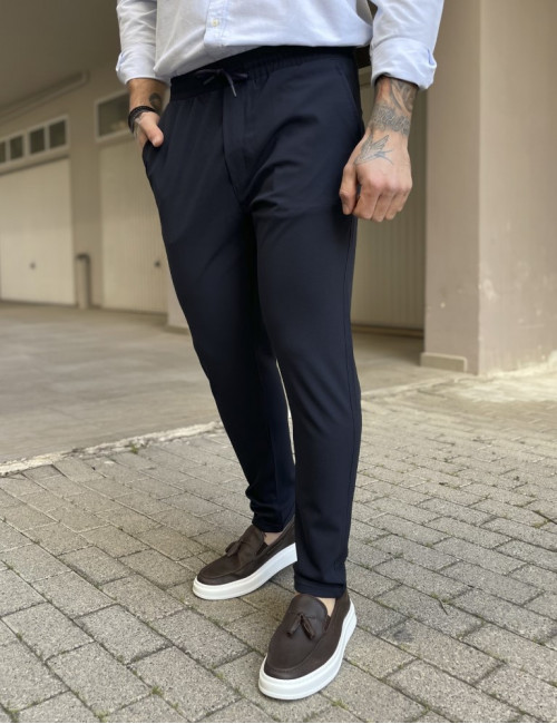 Ανδρικό μπλε υφασμάτινο παντελόνι loose fit FCL005B