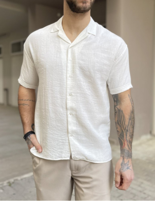 Ανδρικό εκρού κοντομάνικο πουκάμισο Oversized TST1727
