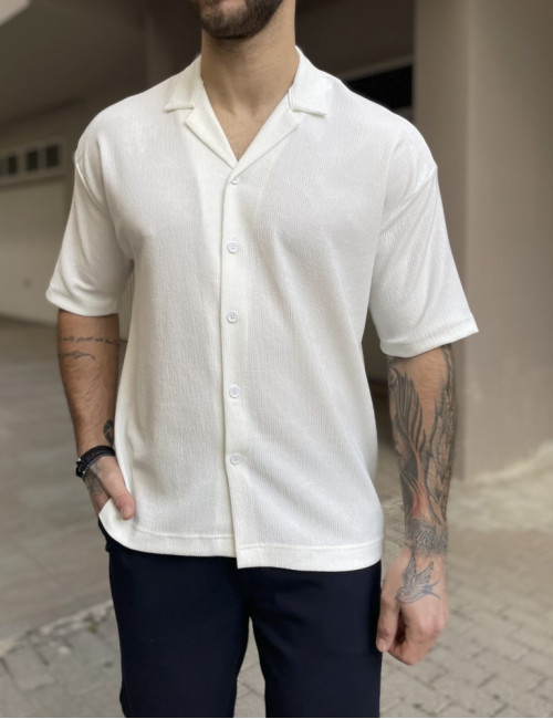Marrakech ανδρικό εκρού oversized κοντομάνικο πουκάμισο ριπ GML2417B