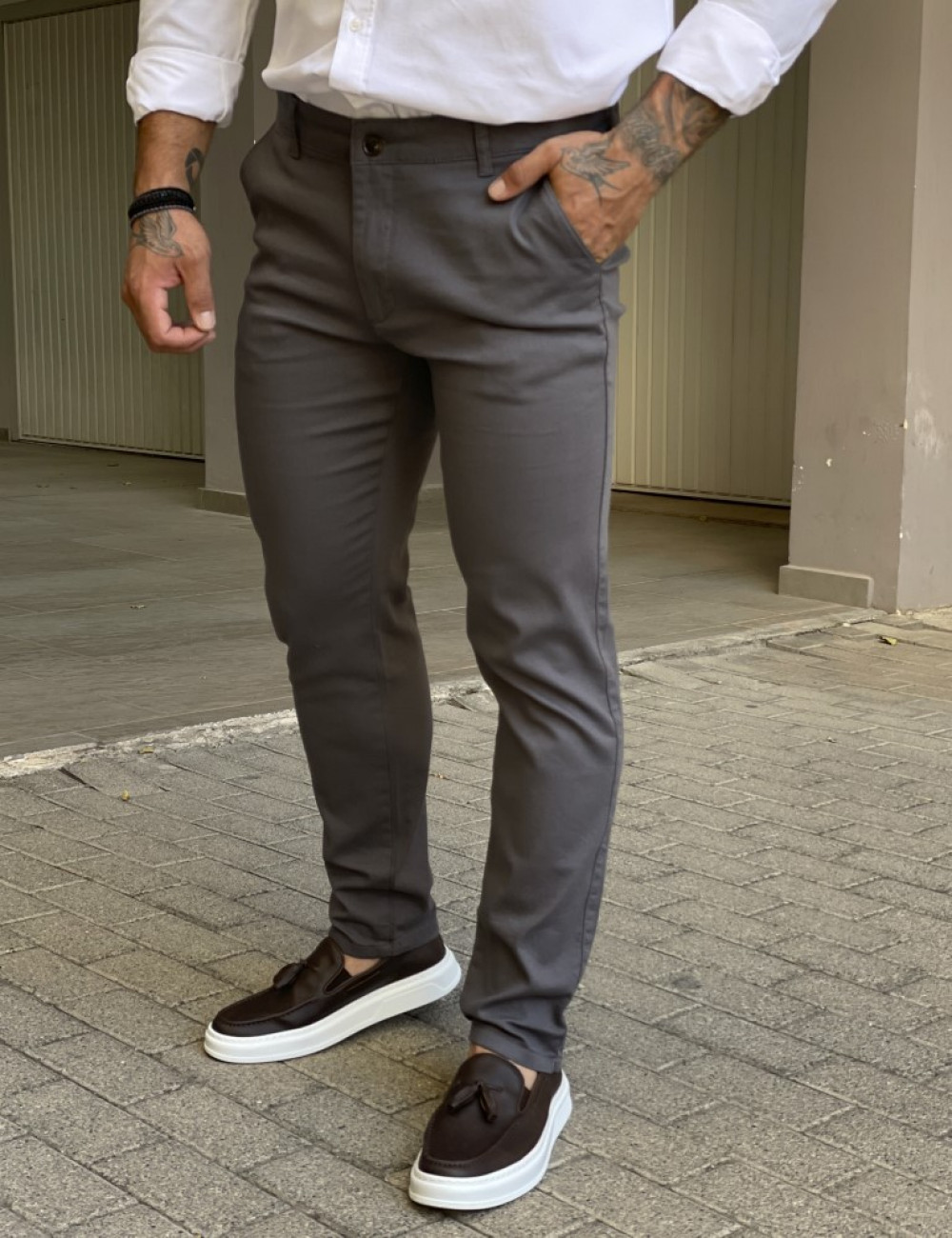 Ben Tailor ανδρικό ανθρακί υφασμάτινο Chinos παντελόνι 0178G