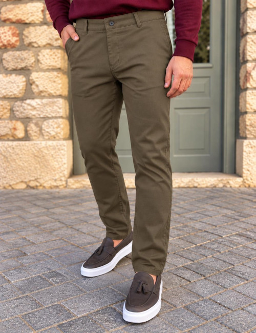 Dynamo ανδρικό χακί  παντελόνι υφασμάτινο Chinos D1316X