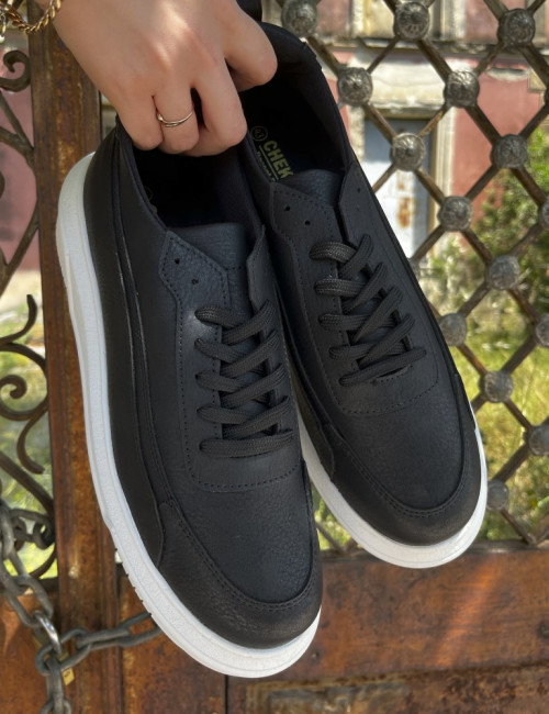 Ανδρικά ασπρόμαυρα Sneakers με λαστιχένια σόλα CH987M