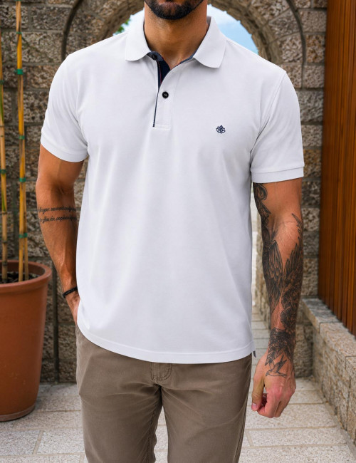 Everbest ανδρική λευκή πικέ Polo μπλούζα Plus Size 262834W