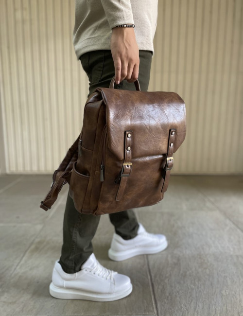 Ανδρικό καφέ Backpack δερματίνη PB18K