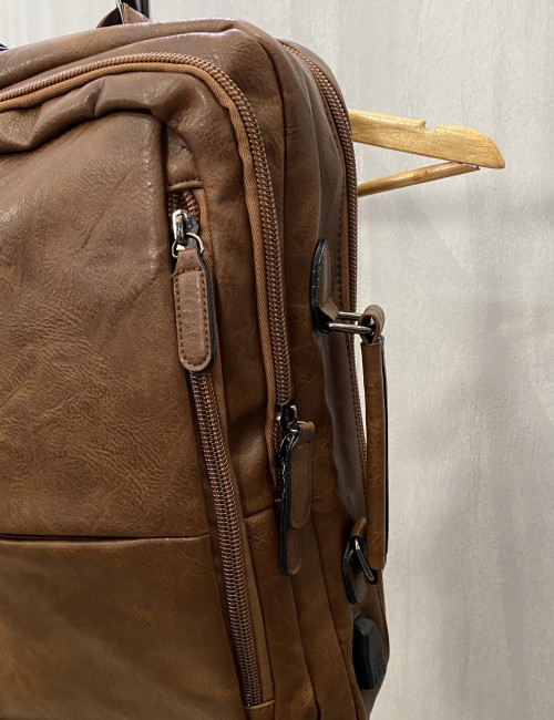 Ανδρική καφέ τσάντα πλάτης και χειρός PB1620