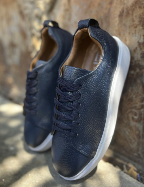Ανδρικά μπλε δερμάτινα casual Sneakers HG175542B