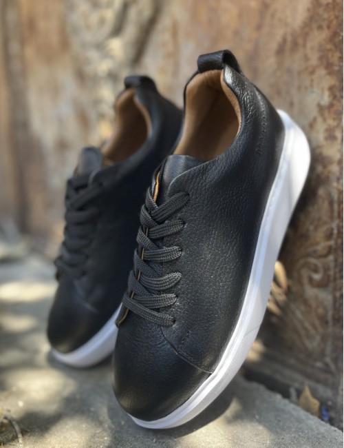 Ανδρικά μαύρα δερμάτινα casual Sneakers HG175542