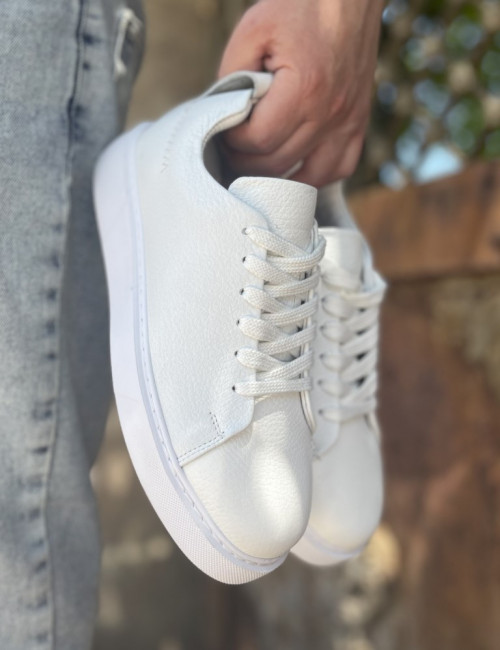 Ανδρικά λευκά δερμάτινα casual Sneakers HG175542W
