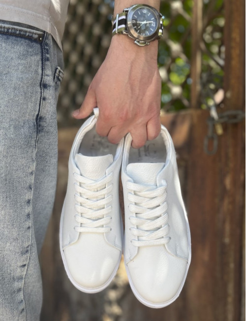 Ανδρικά λευκά δερμάτινα casual Sneakers HG175542W