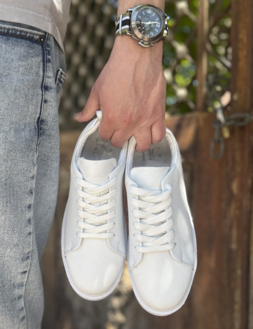 Ανδρικά λευκά δερμάτινα casual Sneakers HG175542W