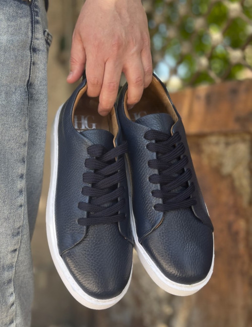 Ανδρικά μπλε δερμάτινα casual Sneakers HG175542B