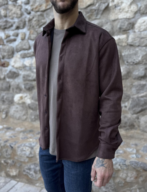 Ανδρικό βαμβακερό καφέ σουέτ Overshirt SH26900K