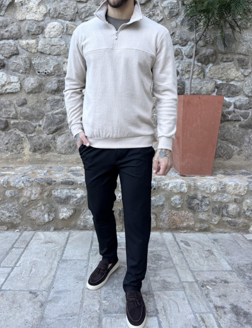 Ανδρικό μπεζ half zip πουλόβερ ZWK113B