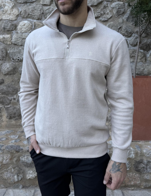 Ανδρικό μπεζ half zip πουλόβερ ZWK113B