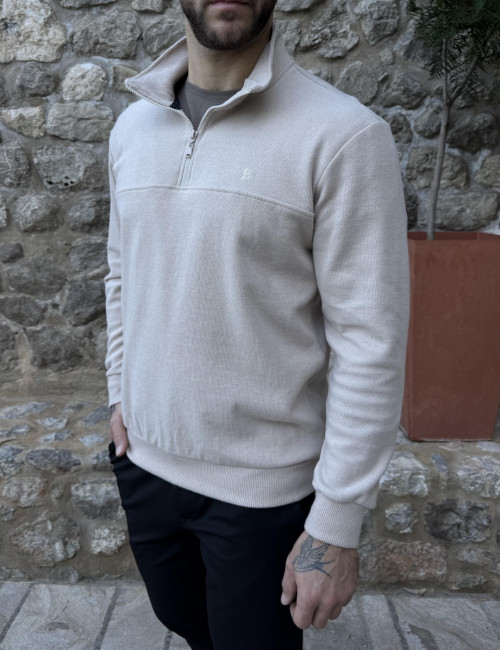 Ανδρικό μπεζ half zip πουλόβερ ZWK113B