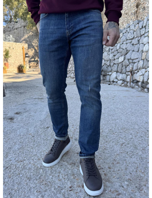 Ανδρικό ανοιχτό μπλε με φθορές slim τζιν παντελόνι ελαστικό GB5810