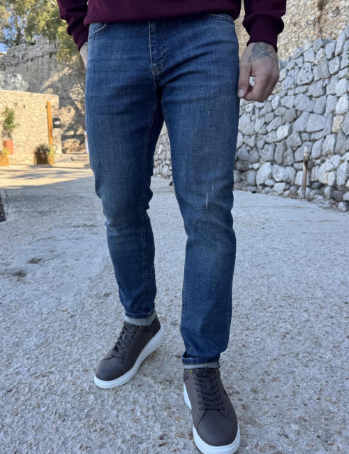 Ανδρικό ανοιχτό μπλε με φθορές slim τζιν παντελόνι ελαστικό GB5810